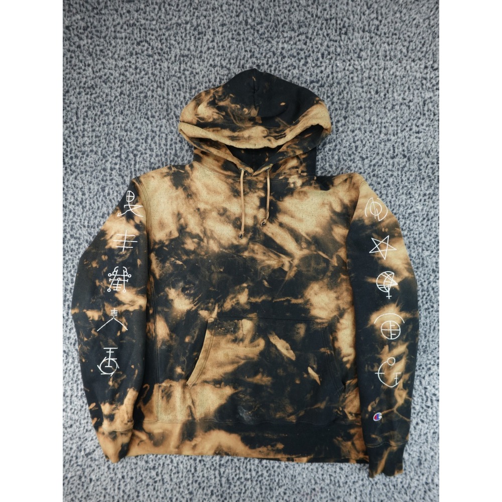 Shades Champion Reverse Weave Mens XL Black Tan Bleach Tie Dye Occult Sigil
